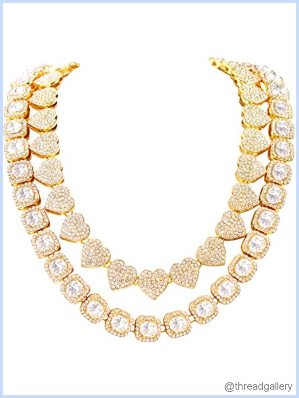 2PCS Tennis Chain Miami Cuban Link Necklace Set 15MM Heart Iced Out Layered Hip